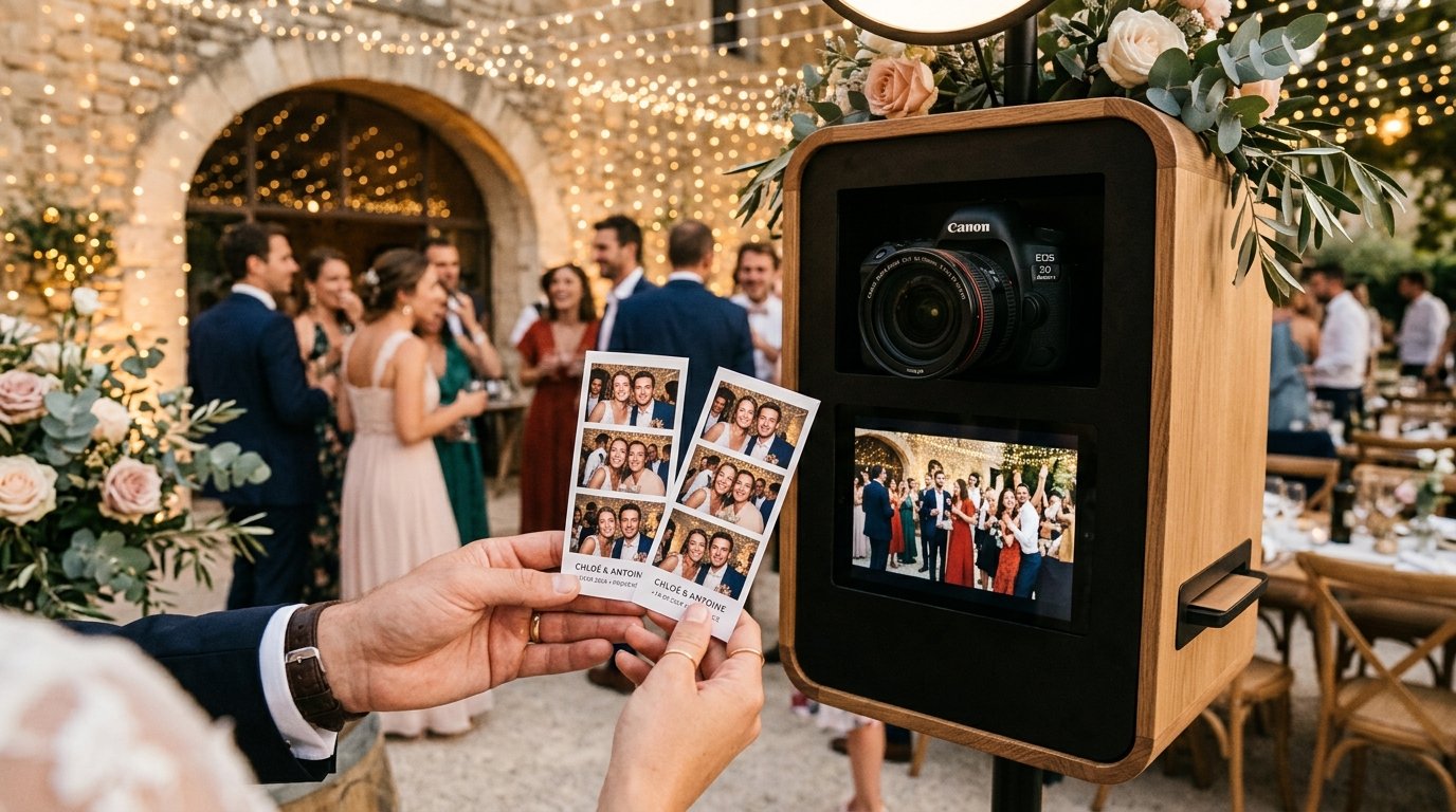 Comparatif photobooth Marseille - borne photo en action avec tirages