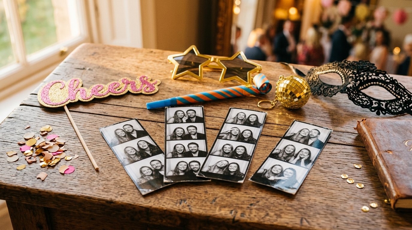 Meilleur photobooth Marseille - tirages photo et accessoires sur table de réception