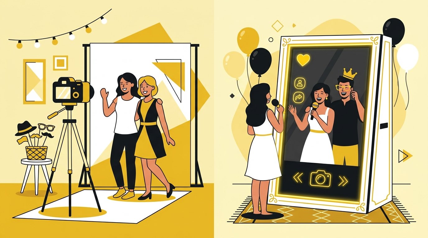 Photobooth miroir Marseille vs borne photobooth classique - comparatif des formats