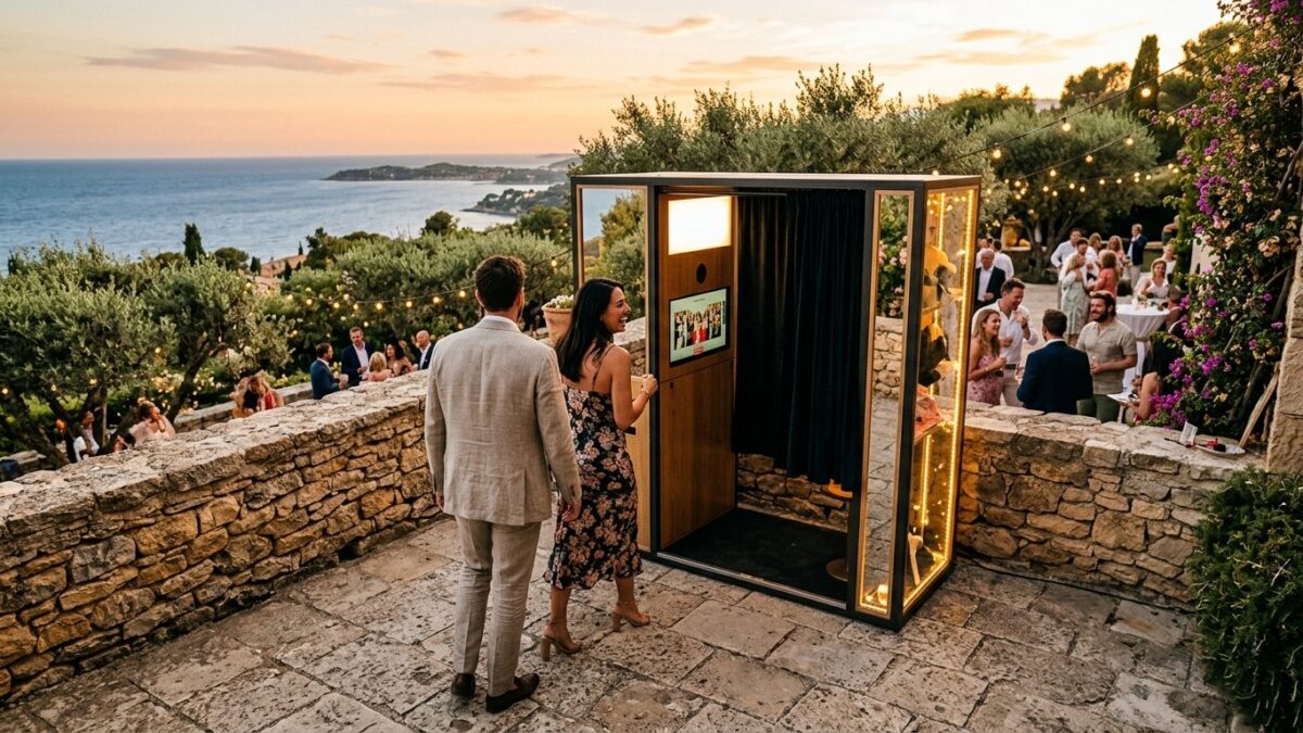 Tarif location photobooth Cassis - terrasse provencale avec borne photo