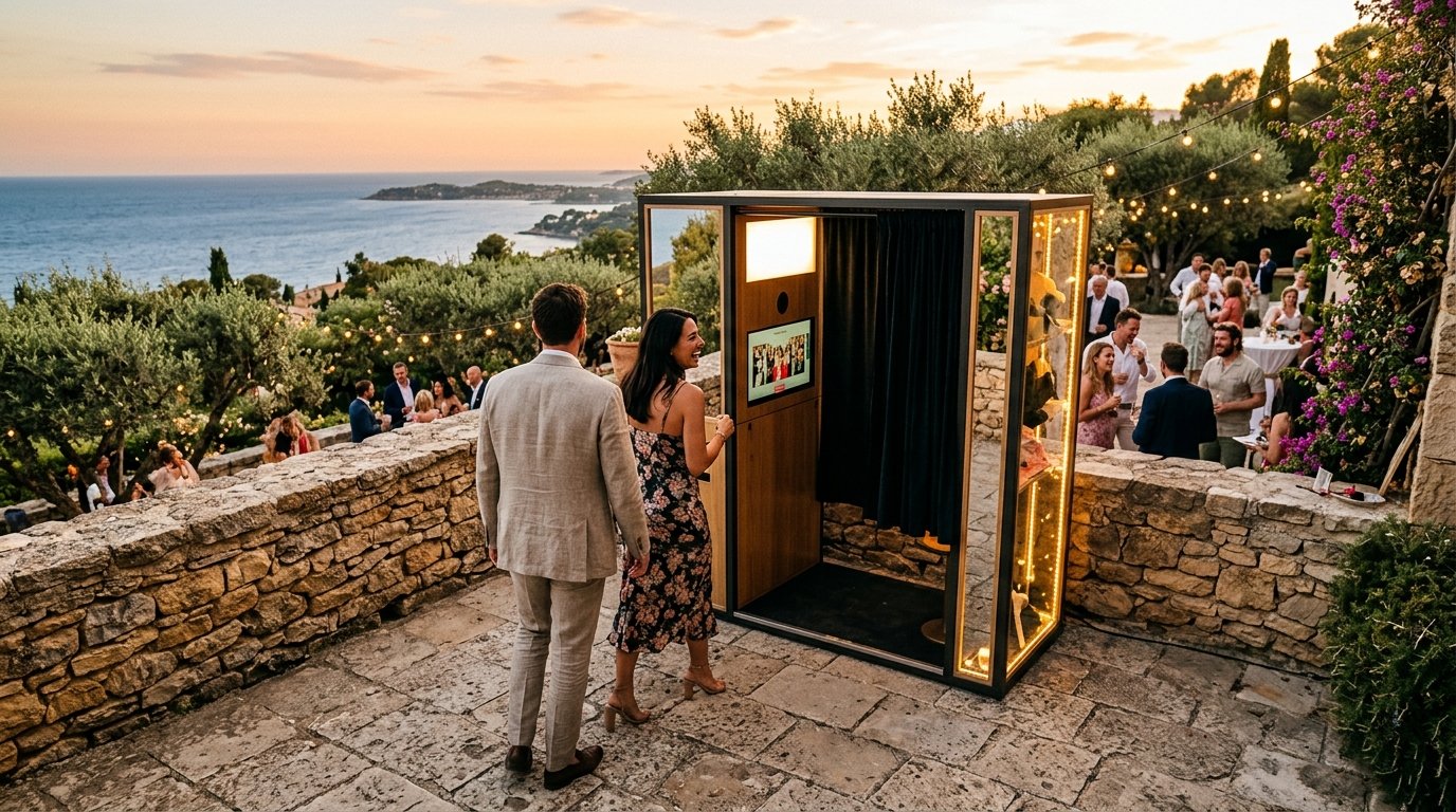 Tarif location photobooth Cassis - terrasse provençale avec borne photo